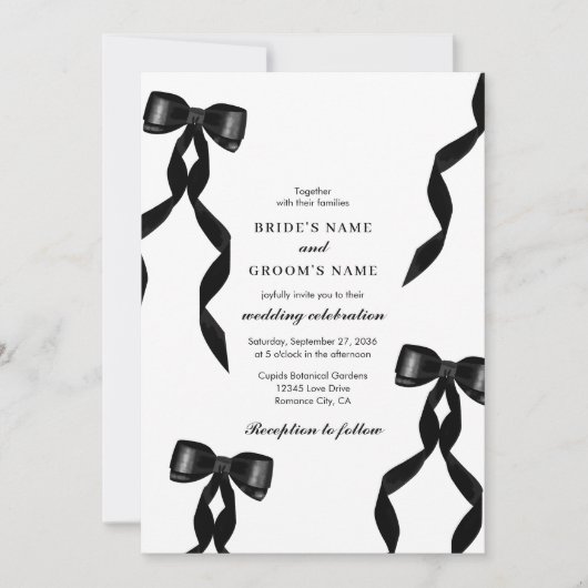 Formele zwarte boog lint elegante bruiloft kaart (Voorkant)