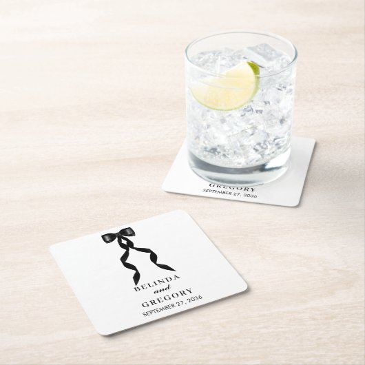 Formele zwarte boog lint elegante bruiloft kartonnen onderzetters (Insitu)