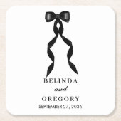 Formele zwarte boog lint elegante bruiloft kartonnen onderzetters (Voorkant)