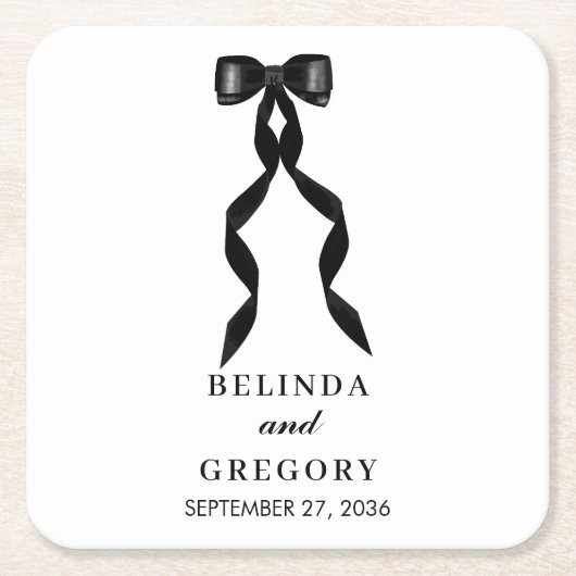 Formele zwarte boog lint elegante bruiloft kartonnen onderzetters (Voorkant)