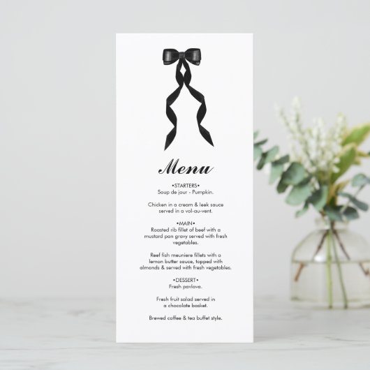 Formele zwarte boog lint elegante bruiloft menu (Staand voorkant)