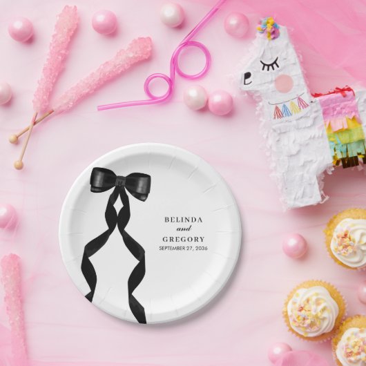 Formele zwarte boog lint elegante bruiloft papieren bordje (Feest)