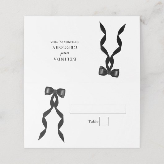 Formele zwarte boog lint elegante bruiloft plaatskaartje (Buitenkant ongevouwen)