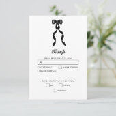 Formele zwarte boog lint elegante bruiloft RSVP kaartje (Staand voorkant)