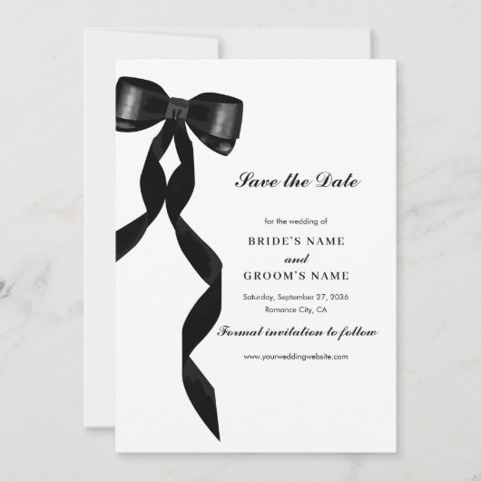 Formele zwarte boog lint elegante bruiloft save the date (Voorkant)