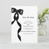 Formele zwarte boog lint elegante bruiloft save the date (Staand voorkant)