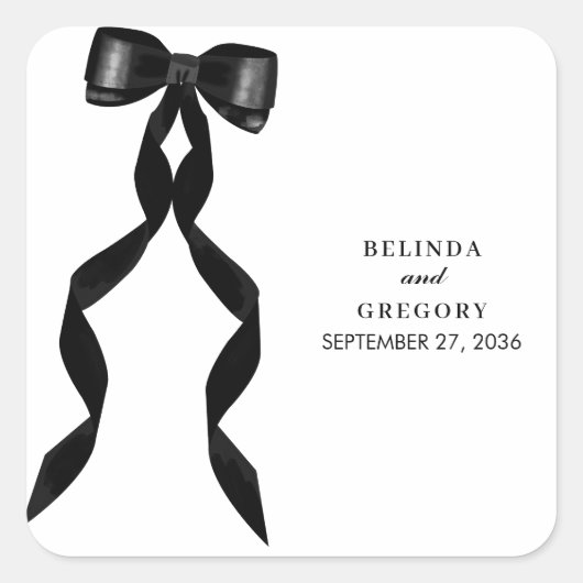 Formele zwarte boog lint elegante bruiloft vierkante sticker (Voorkant)