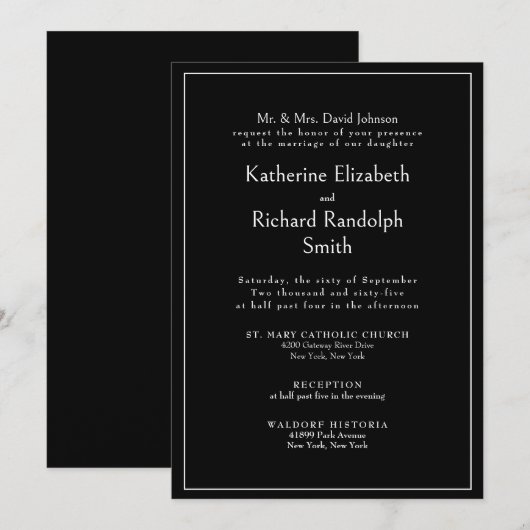 Formele zwarte bruid ouders kaart (Voorkant / Achterkant)