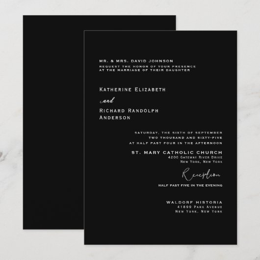 Formele zwarte bruiloftsparenten Aangeboden bruilo Kaart (Voorkant / Achterkant)