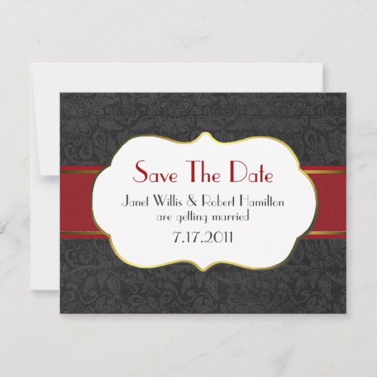 Formele zwarte damast 'Save the Date'-aankondiging Save The Date (Voorkant)