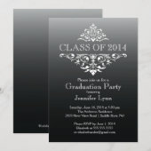 Formele zwarte elegante bloei afstudeerfeest kaart (Voorkant / Achterkant)