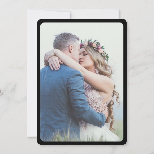 Formele zwarte elegante foto bruiloft kaart (Achterkant)