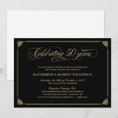 Formele zwarte en gouden uitnodigingen voor 50-jar (Voorkant / Achterkant)