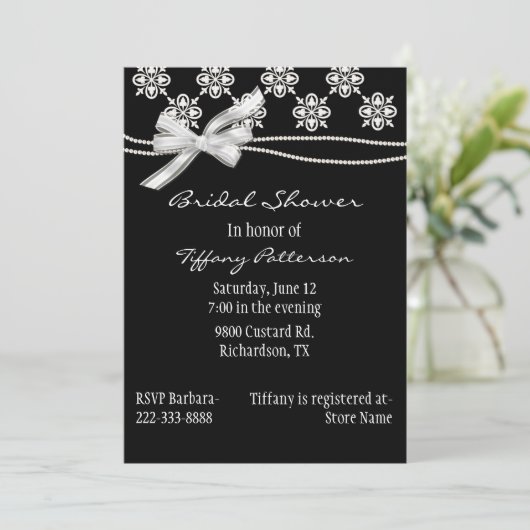 Formele zwarte en Witte Bridal Shower Uitnodiging (Staand voorkant)