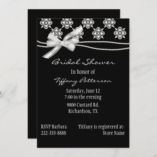 Formele zwarte en Witte Bridal Shower Uitnodiging (Voorkant / Achterkant)