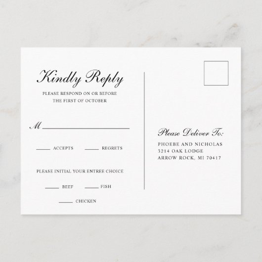 Formele zwarte en witte bruiloft uitnodiging briefkaart (Achterkant)