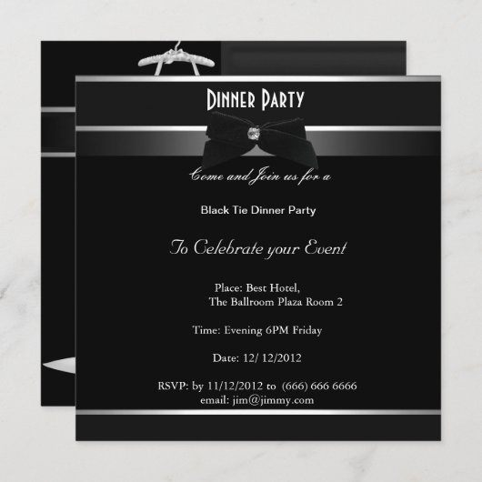 Formele Zwarte en Witte Partij Elke Gebeurtenis Kaart (Voorkant / Achterkant)