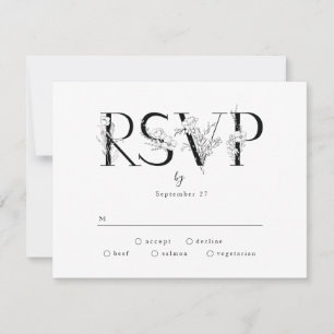 Formele zwarte Floral Letters Wedding RSVP Reactie Kaartje