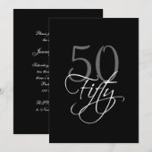 Formele zwarte grijze 50e verjaardag uitnodiging (Voorkant / Achterkant)