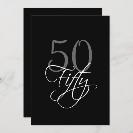 Formele zwarte grijze 50e verjaardag uitnodiging (Voorkant / Achterkant)