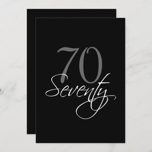 Formele zwarte grijze 70e verjaardag uitnodiging (Voorkant / Achterkant)