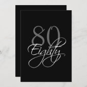 Formele zwarte grijze 80e verjaardag uitnodiging (Voorkant / Achterkant)