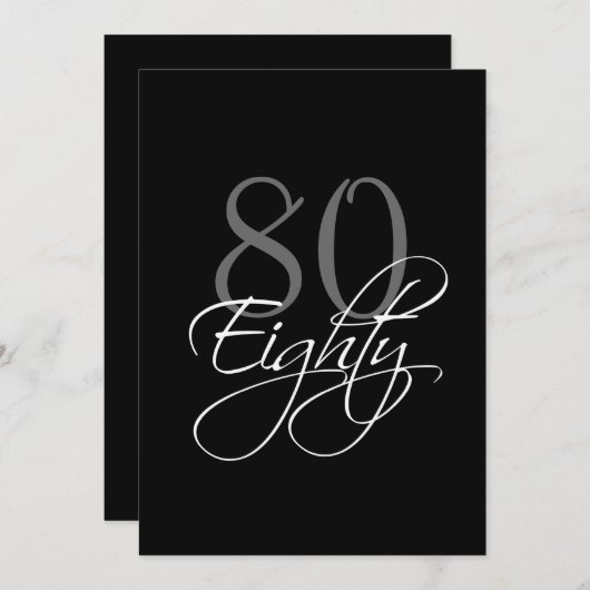 Formele zwarte grijze 80e verjaardag uitnodiging (Voorkant / Achterkant)