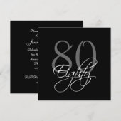 Formele zwarte grijze 80e verjaardag Uitnodigingen (Voorkant / Achterkant)