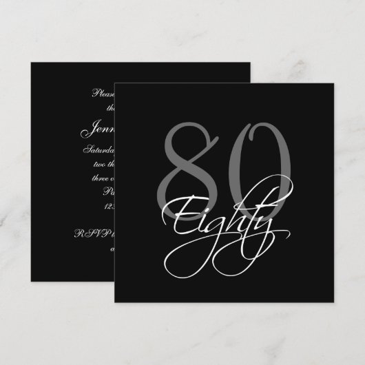 Formele zwarte grijze 80e verjaardag Uitnodigingen (Voorkant / Achterkant)