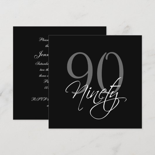 Formele zwarte grijze 90e verjaardag kaart (Voorkant / Achterkant)