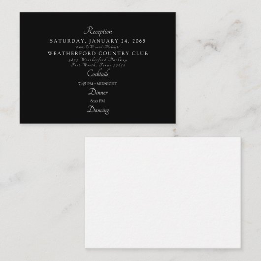 Formele Zwarte Receptie Dansende Huwelijk Informatiekaartje (Voorkant / Achterkant)