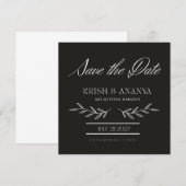 Formele zwarte save-the-date met witte letters kaart (Voorkant / Achterkant)
