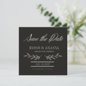Formele zwarte save-the-date met witte letters kaart (Staand voorkant)