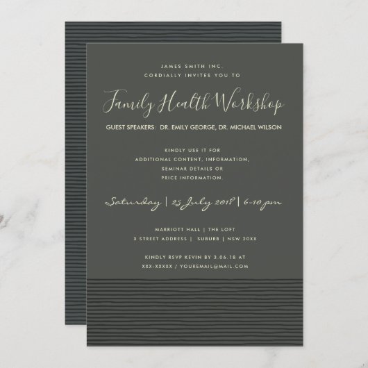 FORMELE ZWARTE STREEPLIJN WORKSHOPSEMINAR EVENEMEN KAART (Voorkant / Achterkant)