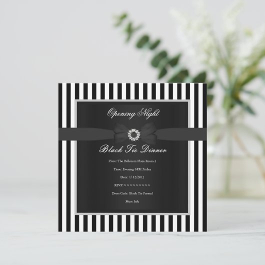 Formele zwarte Stropdas Dinner Black White Stripe  Kaart (Staand voorkant)