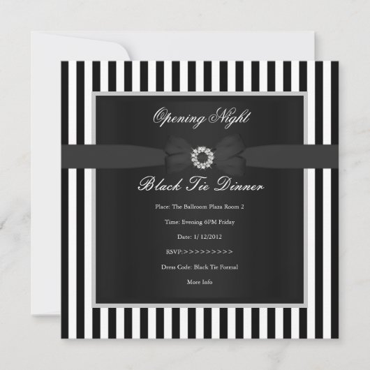 Formele zwarte Stropdas Dinner Black White Stripe  Kaart (Voorkant)