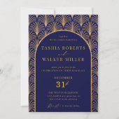 Formele Zwarte Stropdas Gouden Art Deco Navy Blue Kaart (Voorkant)