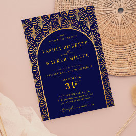 Formele Zwarte Stropdas Gouden Art Deco Navy Blue  Kaart