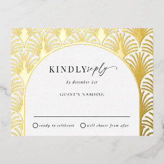 Formele Zwarte Stropdas Gouden Art Deco Wedding RS Folie Uitnodiging Briefkaart