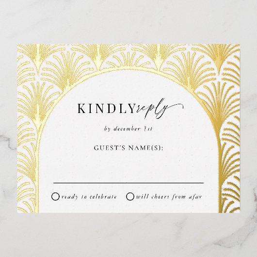 Formele Zwarte Stropdas Gouden Art Deco Wedding RS Folie Uitnodiging Briefkaart (Voorkant)