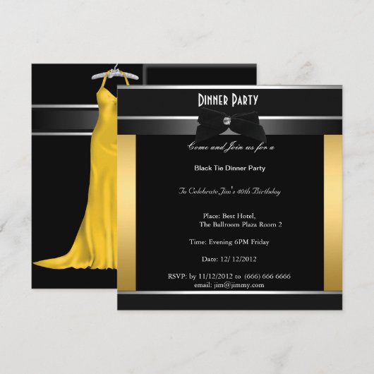 Formele zwarte Stropdas - uitnodiging op feestdag (Voorkant / Achterkant)