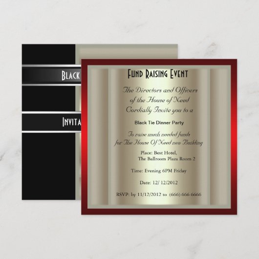 Formele zwarte Stropdas, uitnodiging voor binnenpa (Voorkant / Achterkant)