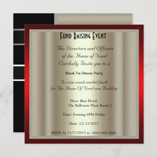 Formele zwarte Stropdas, uitnodiging voor binnenpa (Voorkant / Achterkant)