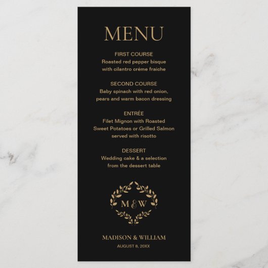 Formele zwarte stropdas Wedding Crest Monogram Cus Menu (Voorkant)