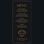 Formele zwarte stropdas Wedding Crest Monogram Cus Menu<br><div class="desc">Verbeter uw huwelijksreceptie met dit Formele Wedding Crest Monogram Custom zwart goud tint Menu. Met een elegante kam en monogram ontwerp,  voegt dit menu een vleugje sophisticatie toe aan uw speciale dag. Personaliseer met uw namen en huwelijksdetails om een gedenkwaardige eetervaring voor uw gasten te creëer.</div>