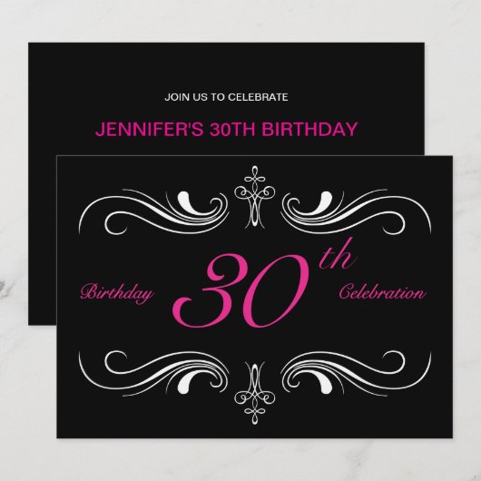 Formele zwarte uitnodigingen voor 30ste verjaardag (Voorkant / Achterkant)