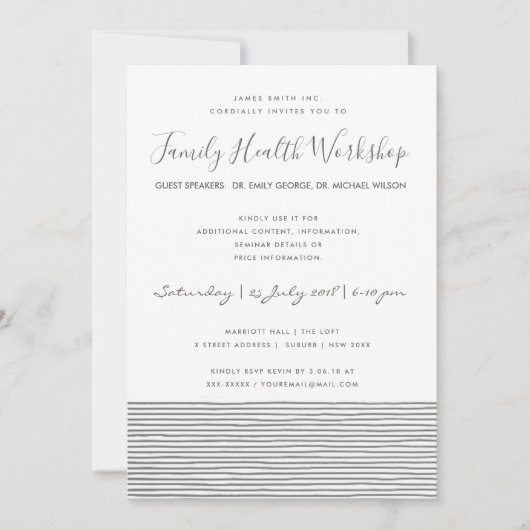 FORMELE ZWARTE WHITE STRIPE LINE WORKSHOP-GEBEURTE KAART (Voorkant)