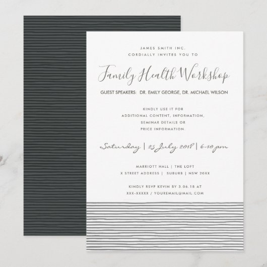 FORMELE ZWARTE WHITE STRIPE LINE WORKSHOP-GEBEURTE KAART (Voorkant / Achterkant)