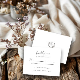 Formele Zwarte/Witte Bloemenkam Monogram Bruiloft RSVP Kaartje