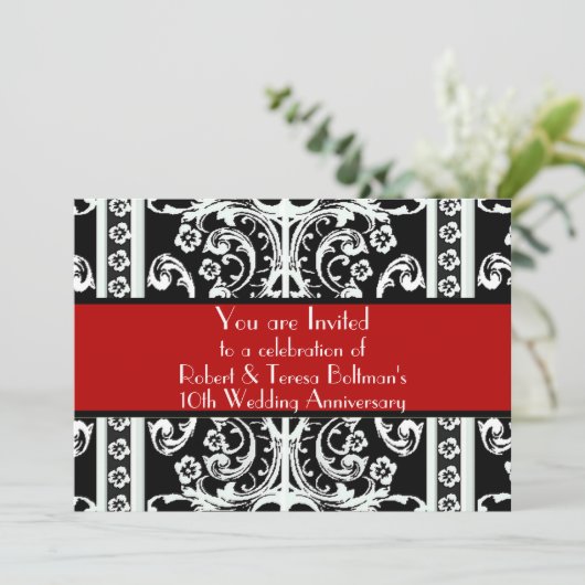 Formele zwarte, witte, en Rode Barokse Uitnodiging (Staand voorkant)